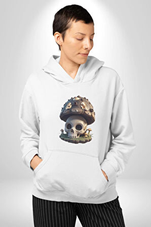 Kurukafa Mantar Ev  Kadın Erkek  Beyaz Kapüşonlu Sweatshirt Hoodie