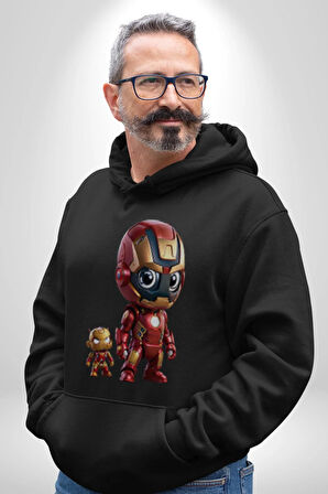 Yenilmezler Avengers Bebek Iron Man Kadın Erkek  Siyah Kapüşonlu Sweatshirt Hoodie