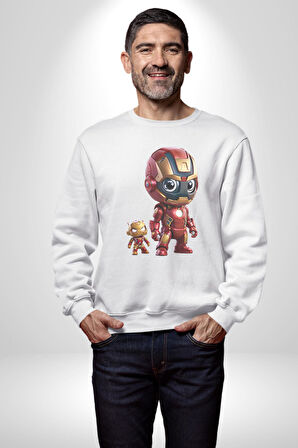 Yenilmezler Avengers Bebek Iron Man Kadın Erkek  Beyaz Baskılı Sweatshirt 