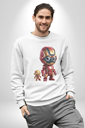 Yenilmezler Avengers Bebek Iron Man Kadın Erkek  Beyaz Baskılı Sweatshirt 