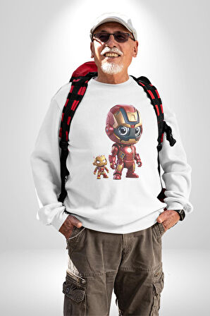 Yenilmezler Avengers Bebek Iron Man Kadın Erkek  Beyaz Baskılı Sweatshirt 