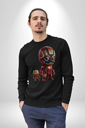 Yenilmezler Avengers Bebek Iron Man Kadın Erkek  Siyah Baskılı Sweatshirt 