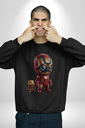 Yenilmezler Avengers Bebek Iron Man Kadın Erkek  Siyah Baskılı Sweatshirt 