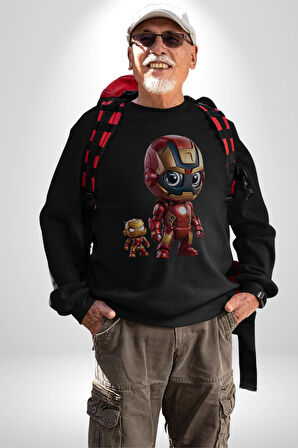 Yenilmezler Avengers Bebek Iron Man Kadın Erkek  Siyah Baskılı Sweatshirt 