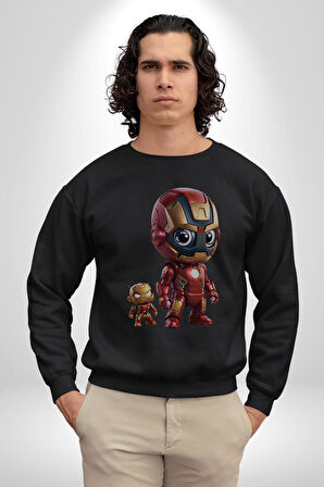 Yenilmezler Avengers Bebek Iron Man Kadın Erkek  Siyah Baskılı Sweatshirt 