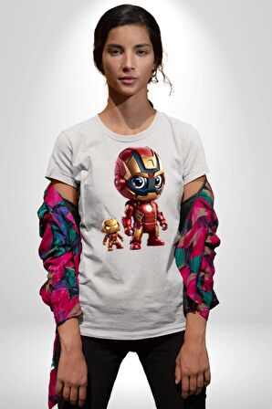 Yenilmezler Avengers Bebek Iron Man Kadın Erkek Unisex Beyaz Organik Baskılı T-Shirt Penye Yüksek Kalite