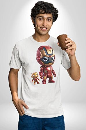 Yenilmezler Avengers Bebek Iron Man Kadın Erkek Unisex Beyaz Organik Baskılı T-Shirt Penye Yüksek Kalite