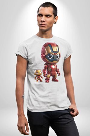 Yenilmezler Avengers Bebek Iron Man Kadın Erkek Unisex Beyaz Organik Baskılı T-Shirt Penye Yüksek Kalite