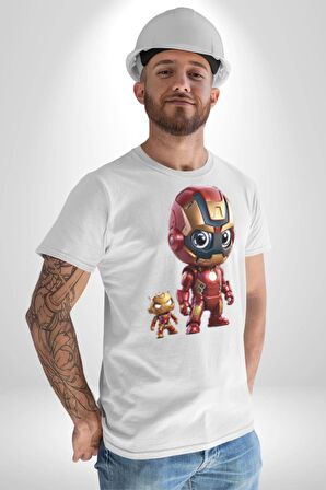 Yenilmezler Avengers Bebek Iron Man Kadın Erkek Unisex Beyaz Organik Baskılı T-Shirt Penye Yüksek Kalite