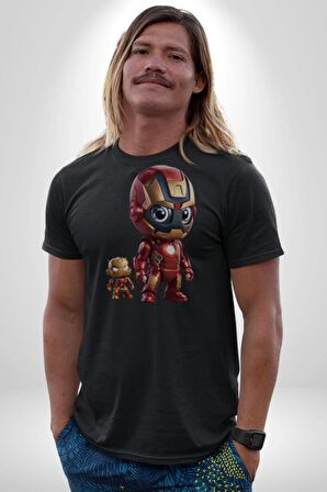 Yenilmezler Avengers Bebek Iron Man Kadın Erkek Unisex Siyah Organik Baskılı T-Shirt Penye Yüksek Kalite