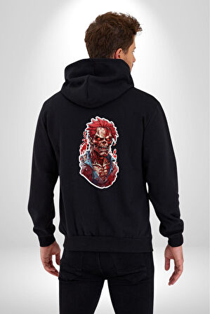 Zombi Kırmızı The Walking Dead  Kadın Erkek Siyah Renk Kapüşonlu Kanguru Cepli  Fermuarlı Pamuklu Oversize Dijital Baskılı Hırka Sweatshirt