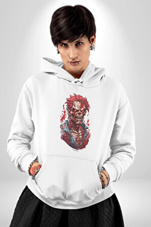 Zombi Kırmızı The Walking Dead  Kadın Erkek  Beyaz Kapüşonlu Sweatshirt Hoodie