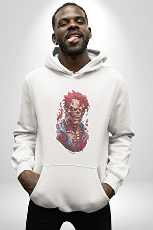 Zombi Kırmızı The Walking Dead  Kadın Erkek  Beyaz Kapüşonlu Sweatshirt Hoodie