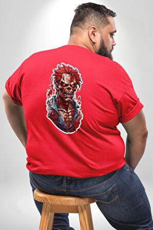 Zombi Kırmızı The Walking Dead  Büyük Beden Kırmızı Tişört Kadın Erkek Ünisex Sırt Baskılı