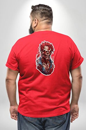 Zombi Kırmızı The Walking Dead  Büyük Beden Kırmızı Tişört Kadın Erkek Ünisex Sırt Baskılı