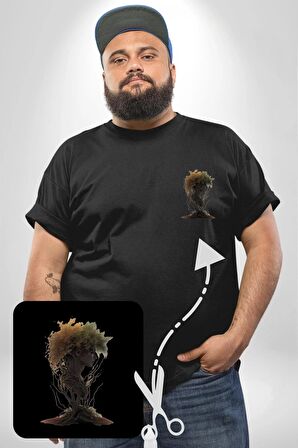 Çiçek Siyah Kız Moda Doğa Kök Salımı Siyah Büyük Beden Kadın Basic Minimal Baskılı Tişört