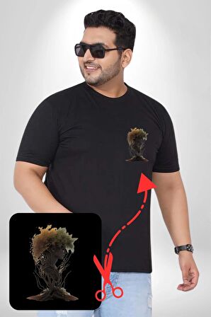 Çiçek Siyah Kız Moda Doğa Kök Salımı Siyah Büyük Beden Kadın Basic Minimal Baskılı Tişört