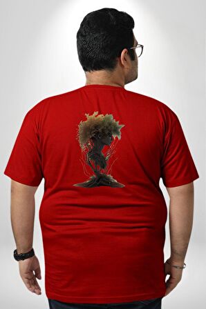 Çiçek Kırmızı Kız Moda Doğa Kök Salımı Büyük Beden Kırmızı Tişört Kadın Erkek Ünisex Sırt Baskılı