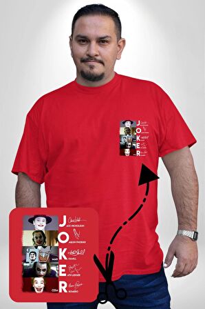 Joker Oyuncuları İmzaları Kırmızı Büyük Beden Kadın Basic Minimal Baskılı Tişört