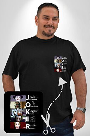 Joker Oyuncuları İmzaları Siyah Büyük Beden Kadın Basic Minimal Baskılı Tişört