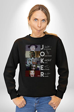 Joker Oyuncuları İmzaları Kadın Erkek  Siyah Baskılı Sweatshirt 