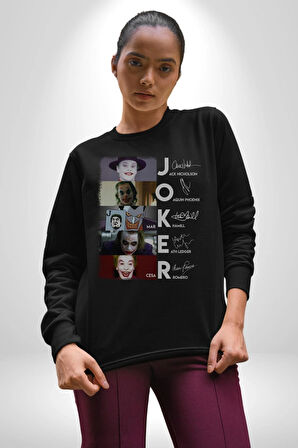 Joker Oyuncuları İmzaları Kadın Erkek  Siyah Baskılı Sweatshirt 