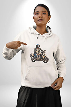 Kask Motorsiklet Dünya Turu Kadın Erkek  Beyaz Kapüşonlu Sweatshirt Hoodie