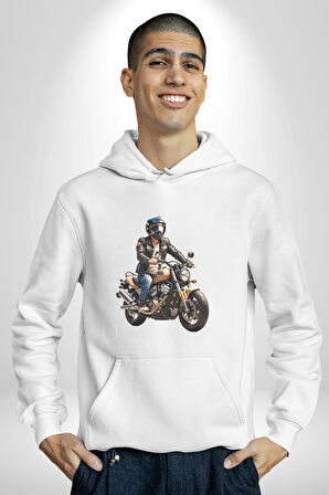 Kask Motorsiklet Dünya Turu Kadın Erkek  Beyaz Kapüşonlu Sweatshirt Hoodie