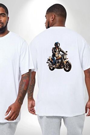 Kask Motorsiklet Dünya Turu Büyük Beden Beyaz Tişört Kadın Erkek Ünisex Sırt Baskılı