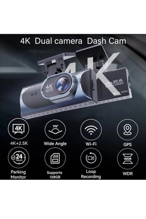 Çift Lensli Ultra HD 4K Araç İçi Kamera Geniş Açı WiFi Uygulama Kontrolü Döngüsel Kayıt Gece Görüşlü