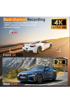 Çift Lensli Ultra HD 4K Araç İçi Kamera Geniş Açı WiFi Uygulama Kontrolü Döngüsel Kayıt Gece Görüşlü