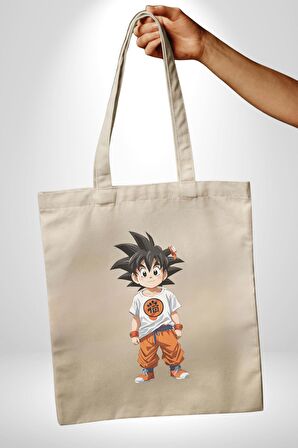 Çizgifilm Çocuk Goku Anime Asya  35X40 Kadın Erkek Çocuk Ham Bez Çanta