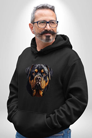 Rottweiler Kafası Kadın Erkek  Siyah Kapüşonlu Sweatshirt Hoodie
