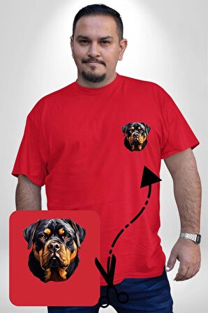 Rottweiler Kafası Kırmızı Büyük Beden Kadın Basic Minimal Baskılı Tişört
