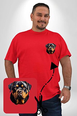 Rottweiler Kafası Kırmızı Büyük Beden Kadın Basic Minimal Baskılı Tişört