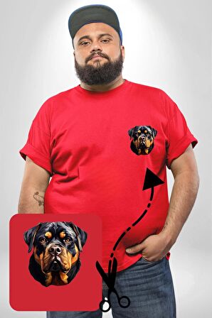 Rottweiler Kafası Kırmızı Büyük Beden Kadın Basic Minimal Baskılı Tişört