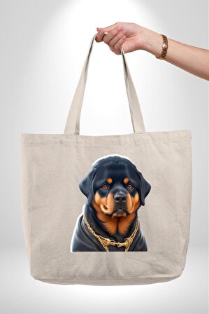 Rottweiler Koca Kafa Puppy 47X36x8 Kadın Erkek Çocuk Kanvas Körüklü Büyük Boy Çanta