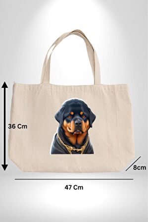 Rottweiler Koca Kafa Puppy 47X36x8 Kadın Erkek Çocuk Kanvas Körüklü Büyük Boy Çanta