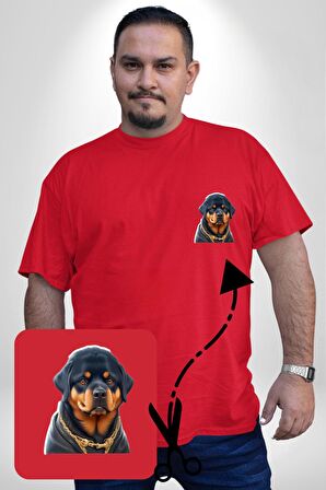 Rottweiler Koca Kafa Puppy Kırmızı Büyük Beden Kadın Basic Minimal Baskılı Tişört