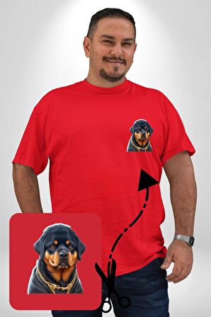 Rottweiler Koca Kafa Puppy Kırmızı Büyük Beden Kadın Basic Minimal Baskılı Tişört