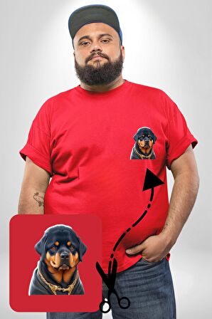 Rottweiler Koca Kafa Puppy Kırmızı Büyük Beden Kadın Basic Minimal Baskılı Tişört