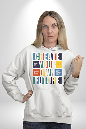 Geleçeği Seninle Planlayalım  Kadın Erkek  Beyaz Kapüşonlu Sweatshirt Hoodie