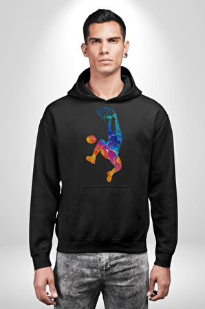 Smaç Basketbol Renkli Kadın Erkek  Siyah Kapüşonlu Sweatshirt Hoodie