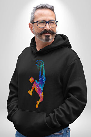 Smaç Basketbol Renkli Kadın Erkek  Siyah Kapüşonlu Sweatshirt Hoodie