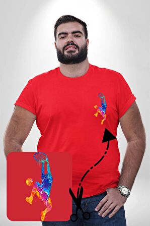 Smaç Basketbol Renkli Kırmızı Büyük Beden Kadın Basic Minimal Baskılı Tişört