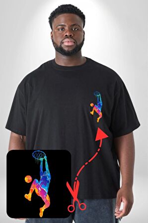Smaç Basketbol Renkli Siyah Büyük Beden Kadın Basic Minimal Baskılı Tişört