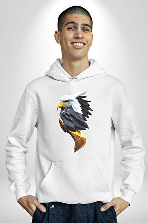 Yapay Zeka Kartal Kuş Tasarımı Kadın Erkek  Beyaz Kapüşonlu Sweatshirt Hoodie