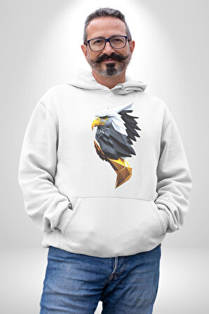 Yapay Zeka Kartal Kuş Tasarımı Kadın Erkek  Beyaz Kapüşonlu Sweatshirt Hoodie