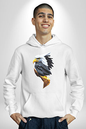 Yapay Zeka Kartal Kuş Tasarımı Kadın Erkek  Beyaz Kapüşonlu Sweatshirt Hoodie