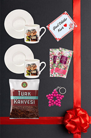 Kişiye Özel Kahve Fincanı & Kahve Dünyası Türk Kahvesi & Yıldız Anahtarlık & Mendil & Hediye Seti